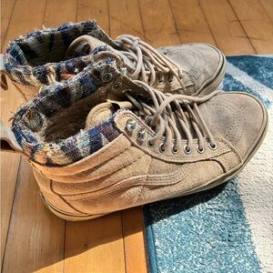 Vans Women's Suede High-Top Sneakers in Tan with Multicolor Knit Collar